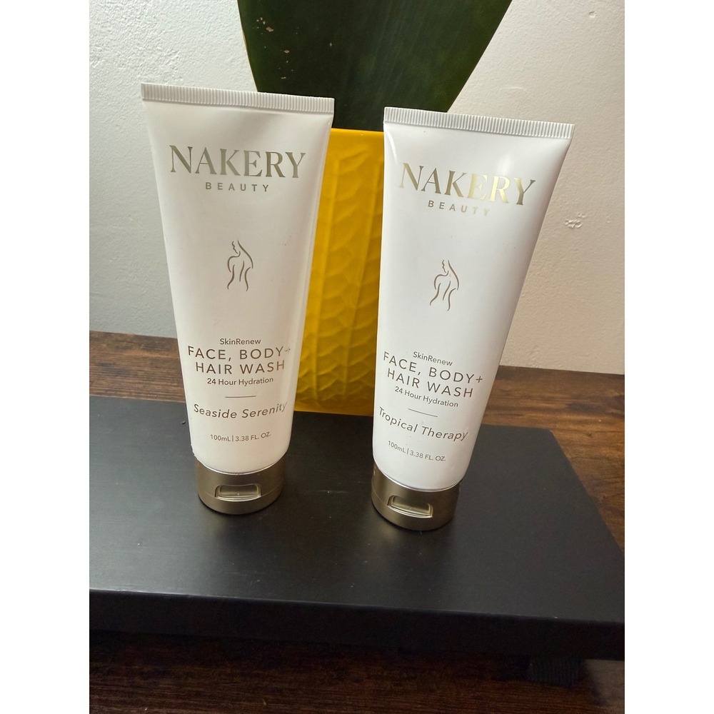 Nakery Beauty SkinRenew Face Body Hair Wash 3.38oz Seaside Serenity Tropical Duo